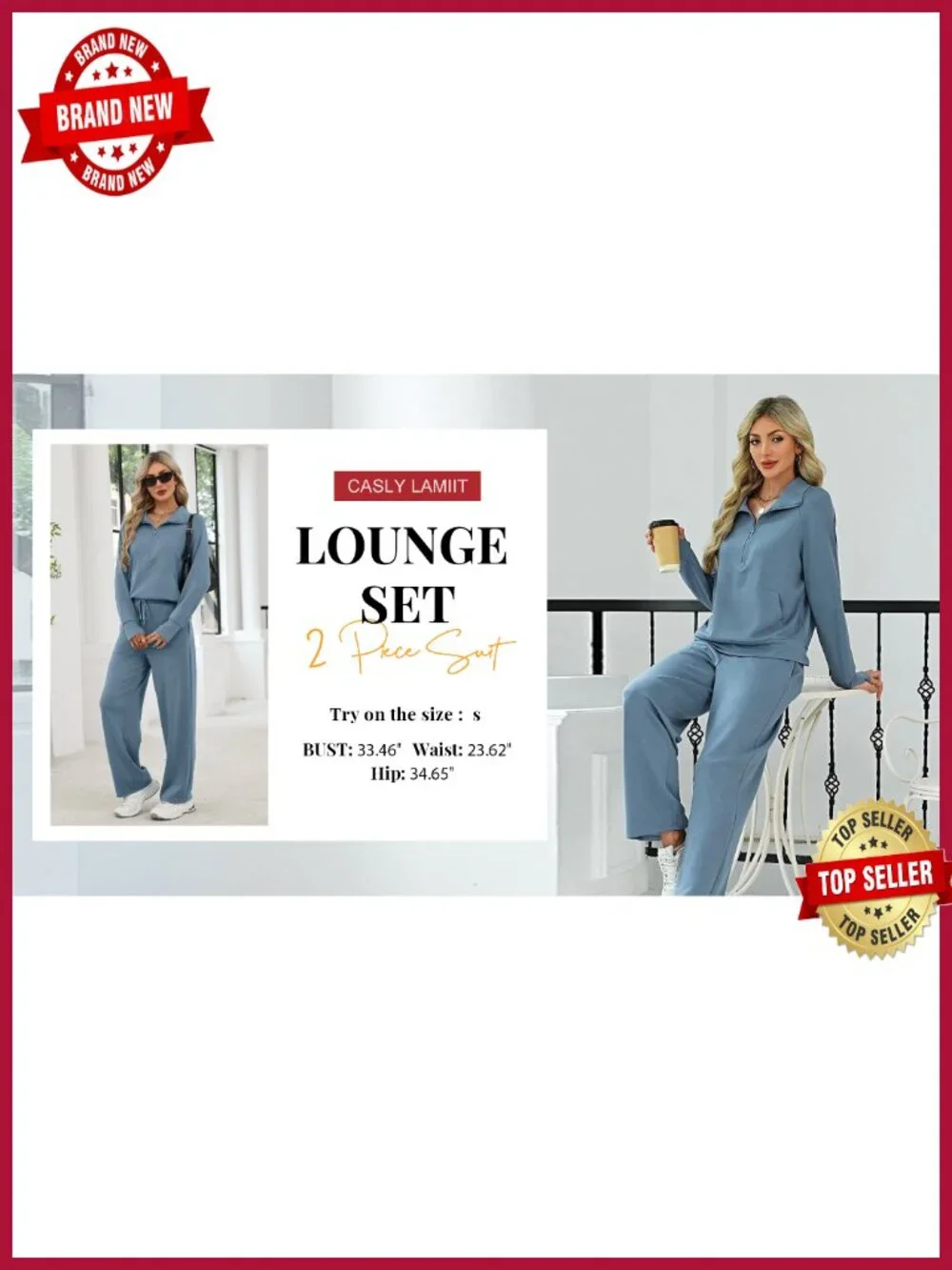 2 Piece Lounge Set Half Zip Sweatshirt Wide Leg Sweatpants Oversized Tracksuit